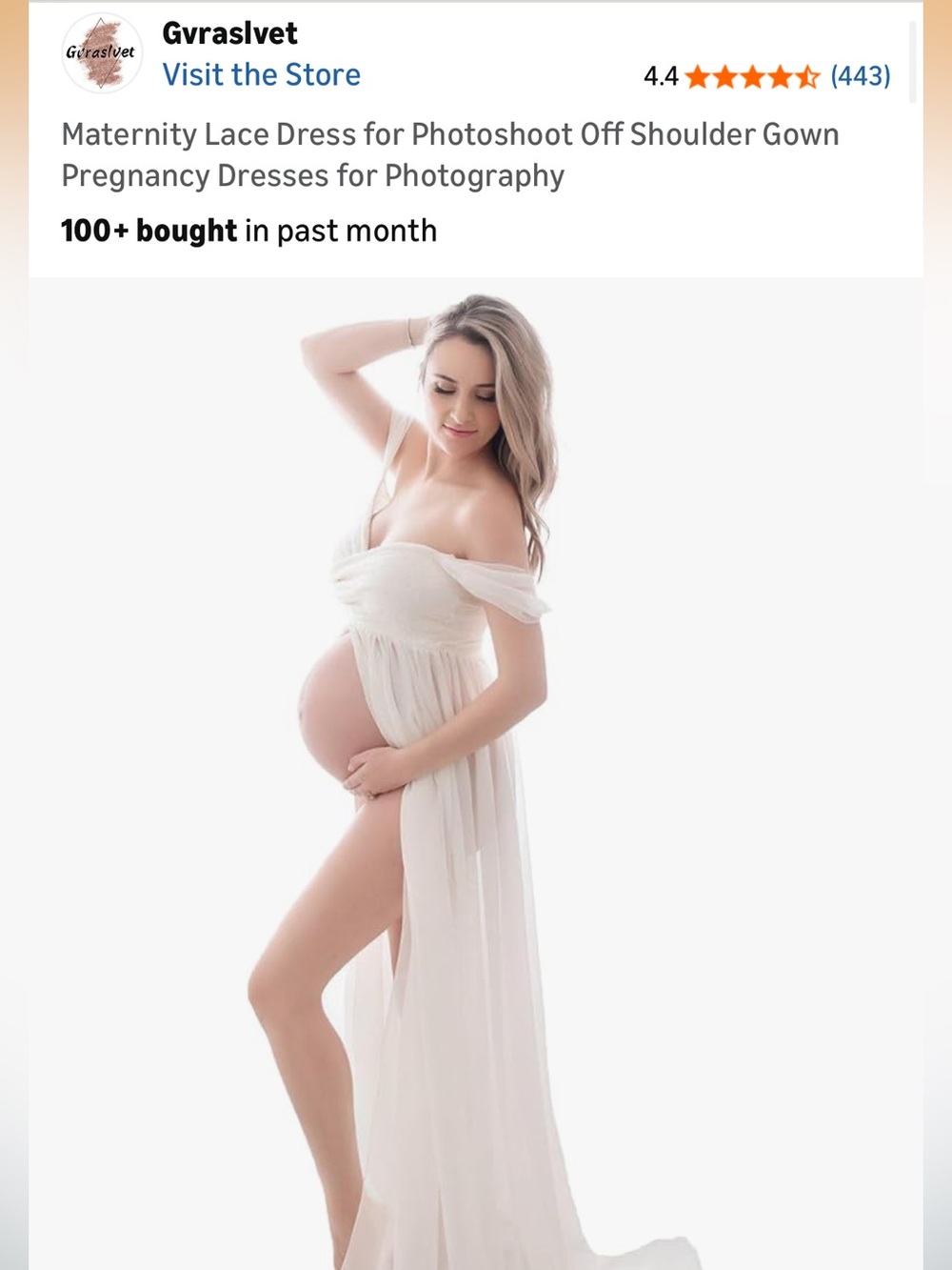 Over shoulder open front maternity photo shoot dress